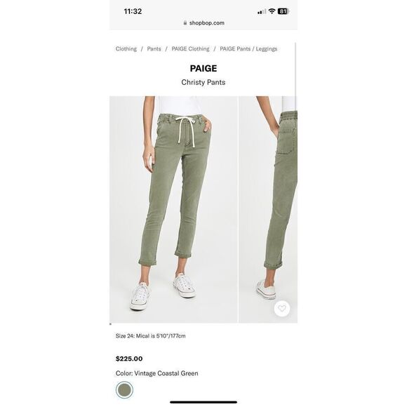 PAIGE Christy Pants Vintage Coastal Green Size 25 - Picture 1 of 10